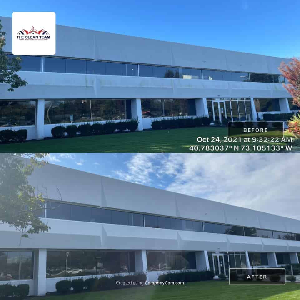 before and after of cleaned commercial building