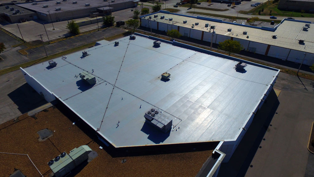 aerial view of cleaned commercial roof